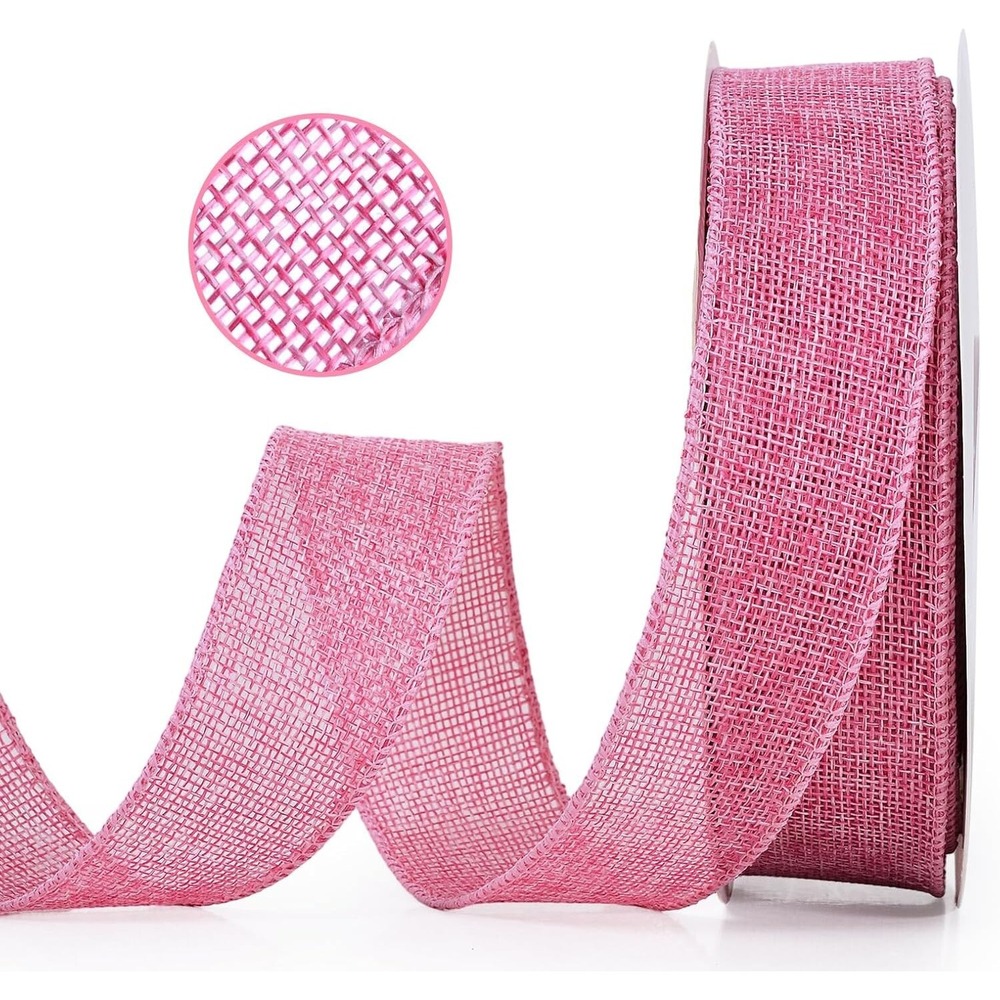 4 Pack of Burlap Wired Ribbon Pink 1-1/2 inch x 20 Yards for Crafts